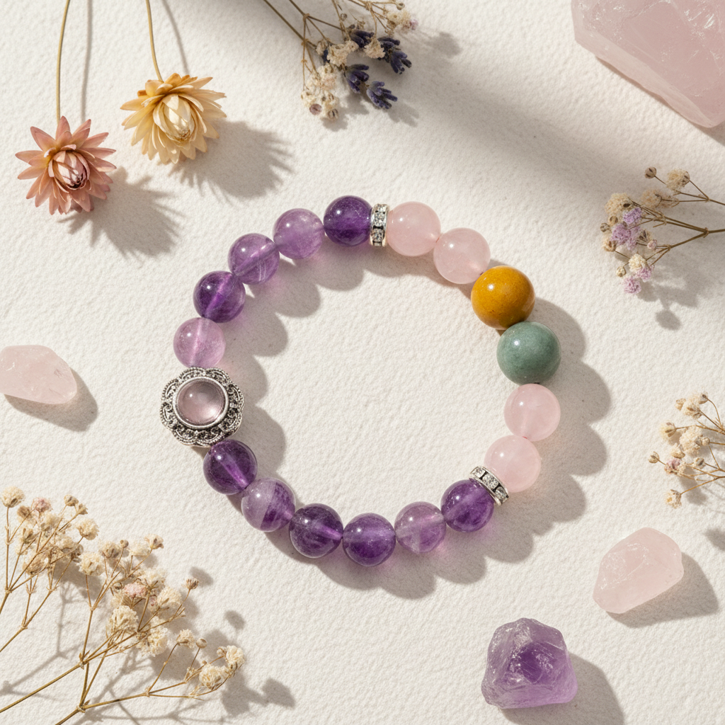 Amethyst Rose Quartz Tourmaline Bracelet Lifestyle