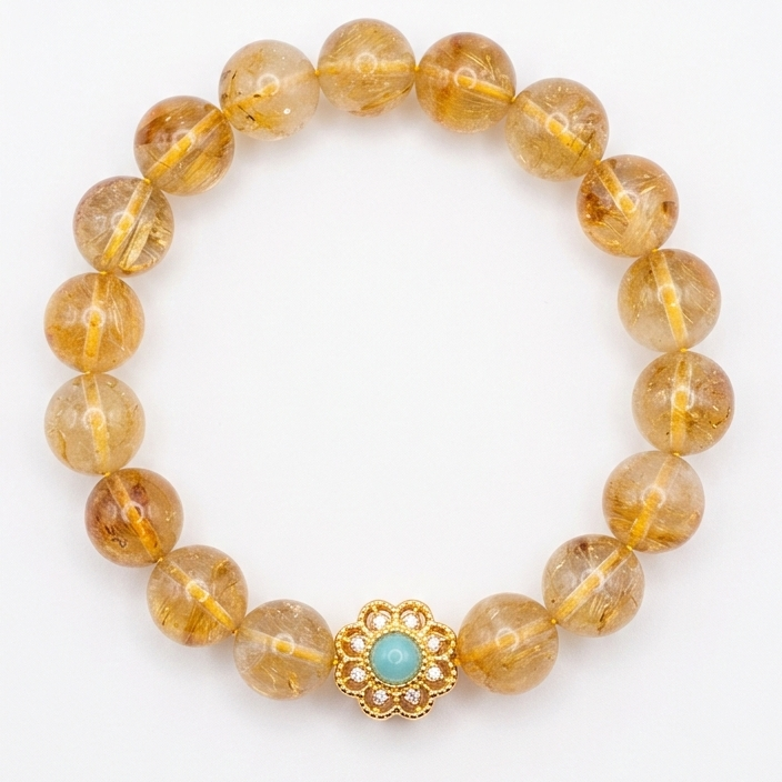 Golden Rutilated Quartz Floral Bracelet