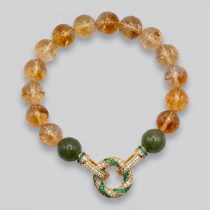 Bracelet with amber and green beads