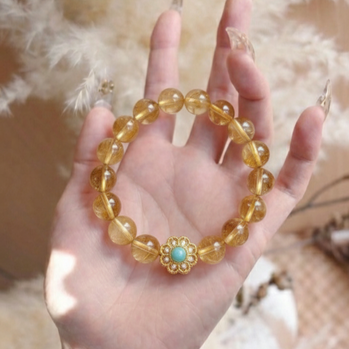 Golden Rutilated Quartz Floral Bracelet