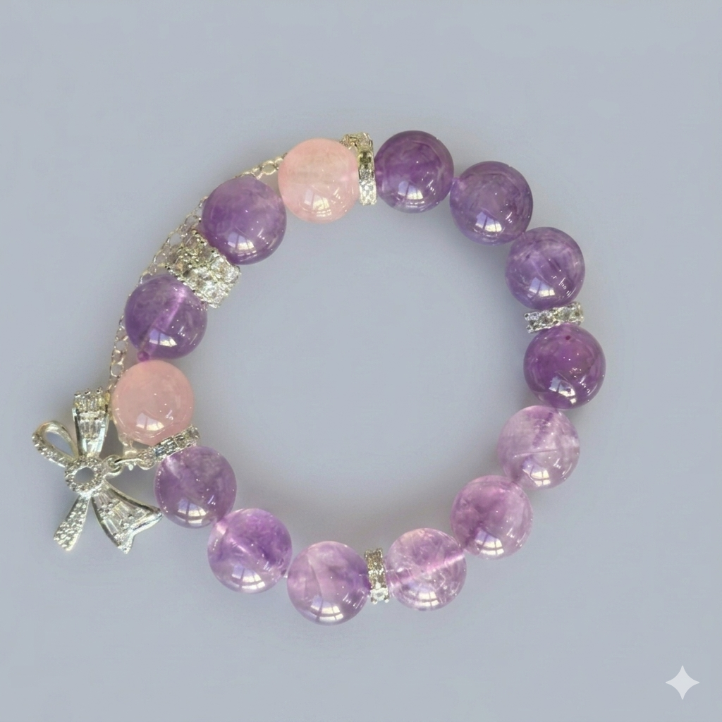 Amethyst & Rose Quartz Bow Bracelet