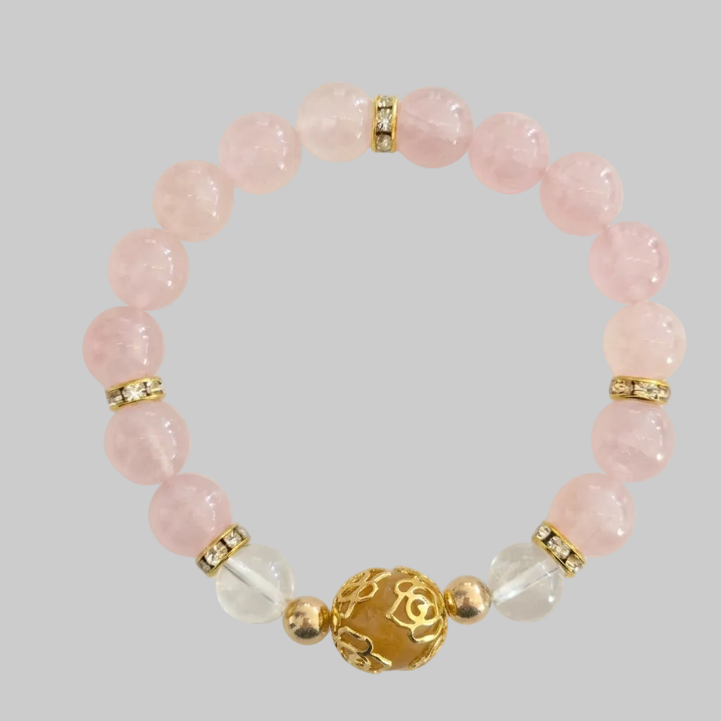 Rose Quartz & Yellow Tourmaline Bracelet with Golden Flower Spacer