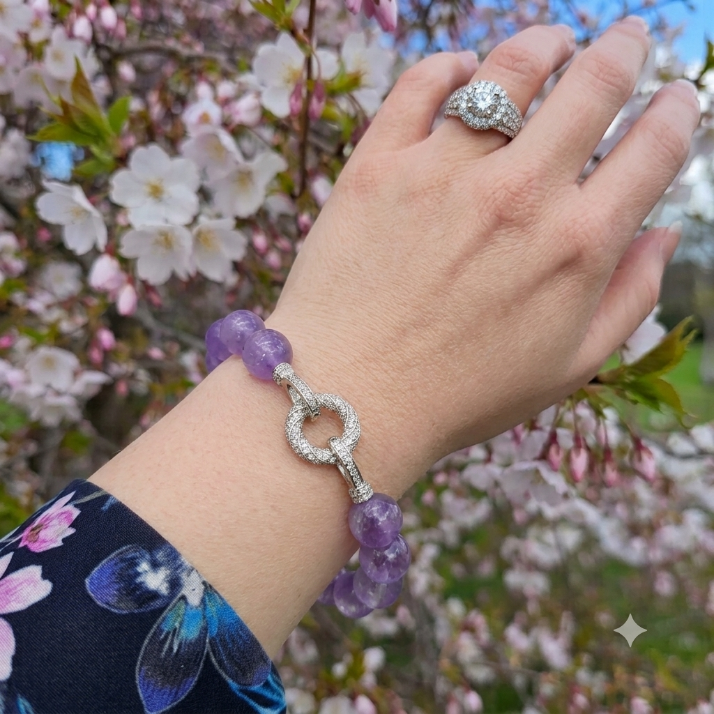 Amethyst Statement Bracelet with Pavé Clasp
