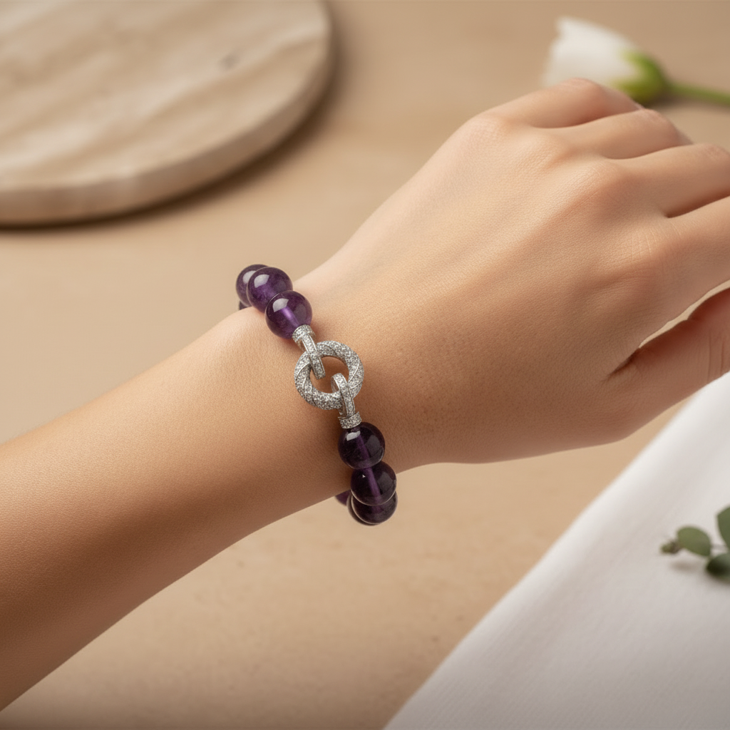 Amethyst Statement Bracelet with Pavé Clasp