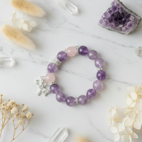 Amethyst & Rose Quartz Bow Bracelet