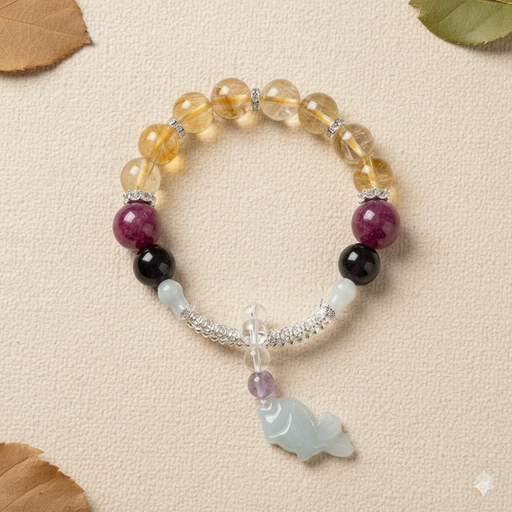 Celestial Koi Crystal Bracelet Flat Lay Warm Background