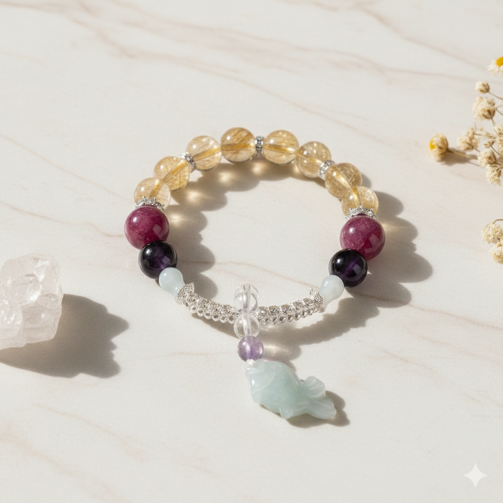 Celestial Koi Crystal Bracelet Flat Lay