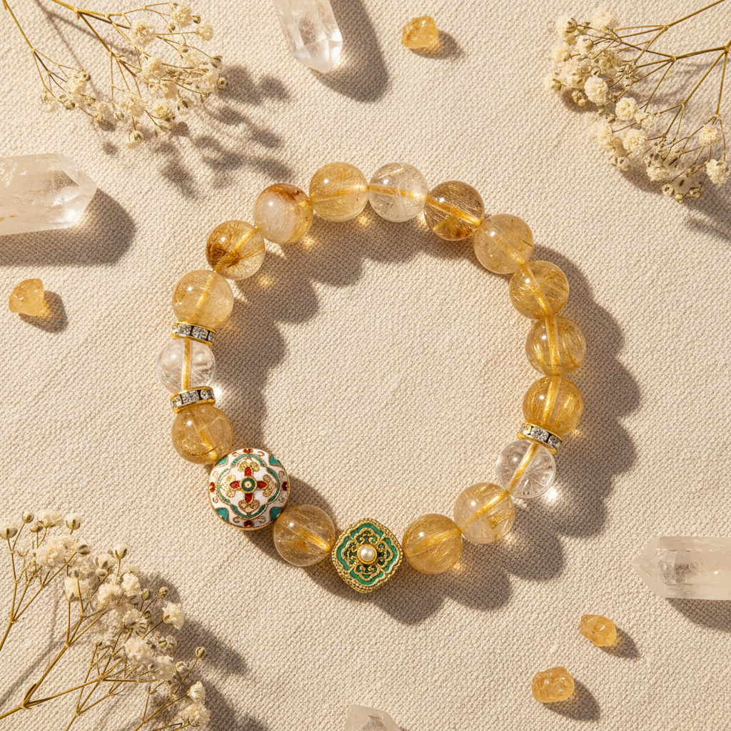 Golden Rutilated Quartz Cloisonne Bracelet Lifestyle