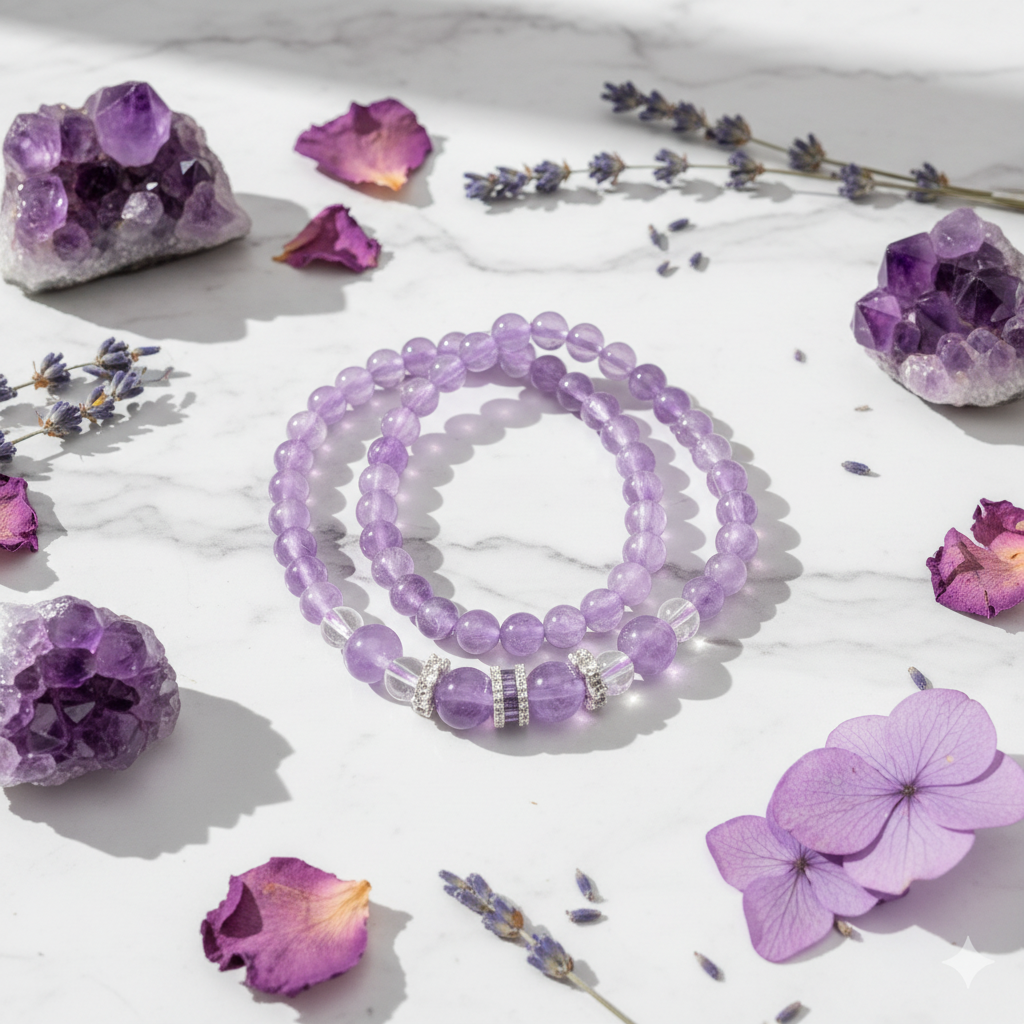 Lavender Amethyst Stacked Bracelet Set Lifestyle