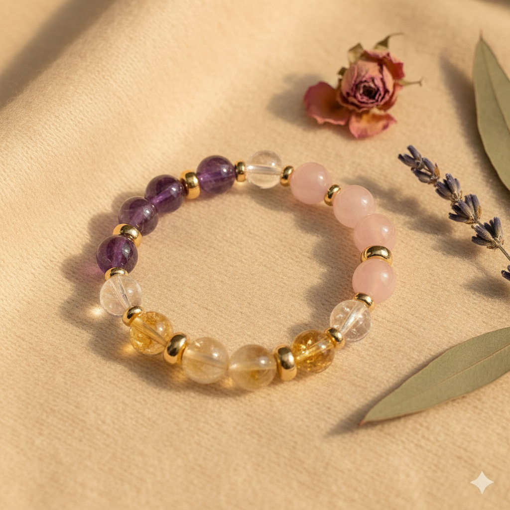 Rose Quartz Amethyst Citrine Clear Quartz Bracelet Lifestyle