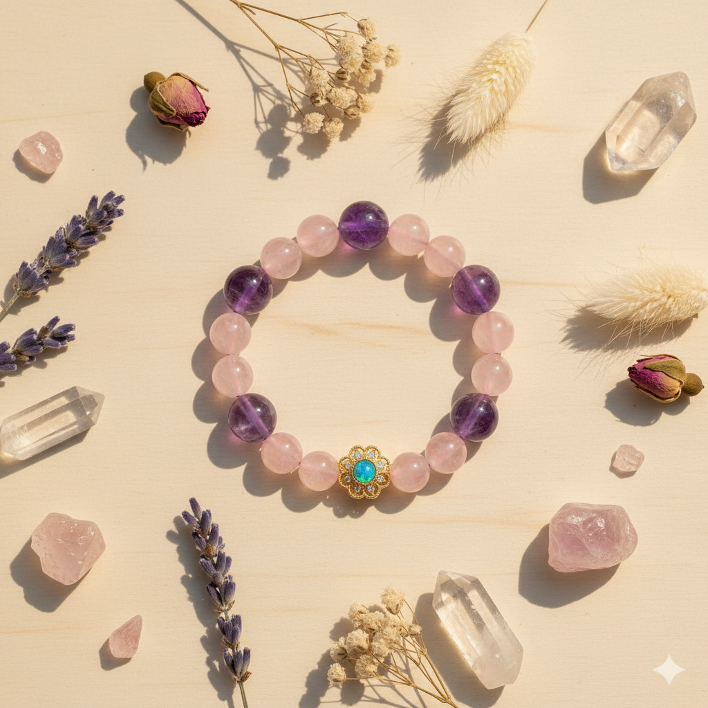 Rose Quartz Amethyst Daisy Opal Bracelet Lifestyle