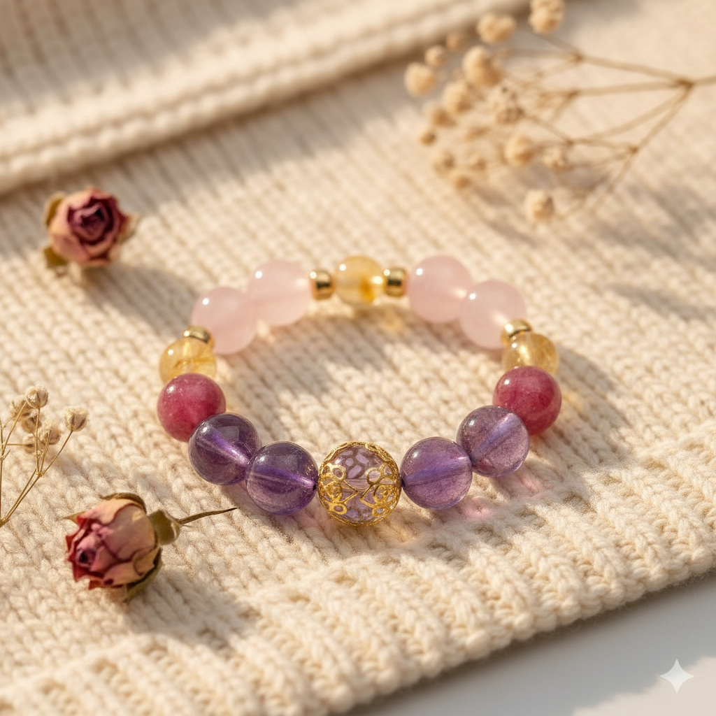 Rose Quartz Amethyst Ruby Tourmaline Bracelet Lifestyle