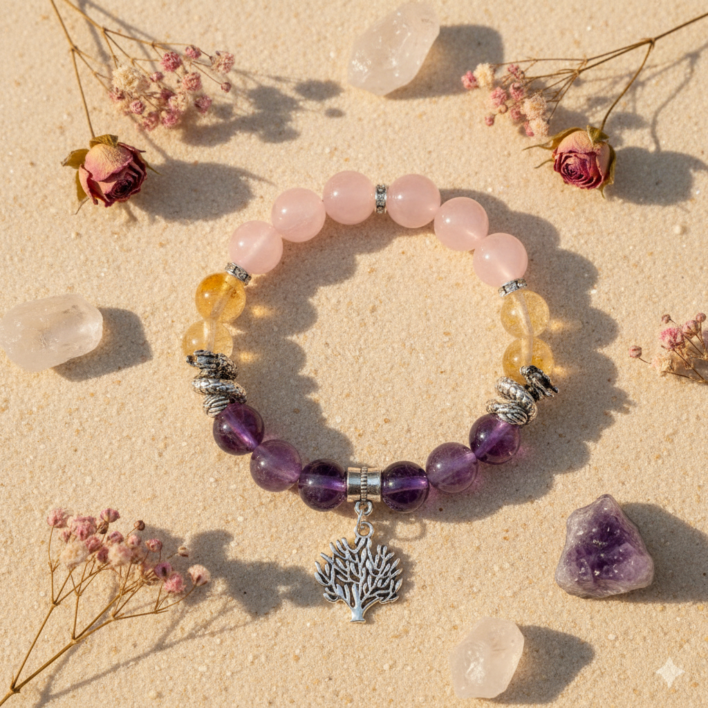 Rose Quartz Citrine Amethyst Tree of Life Bracelet Lifestyle