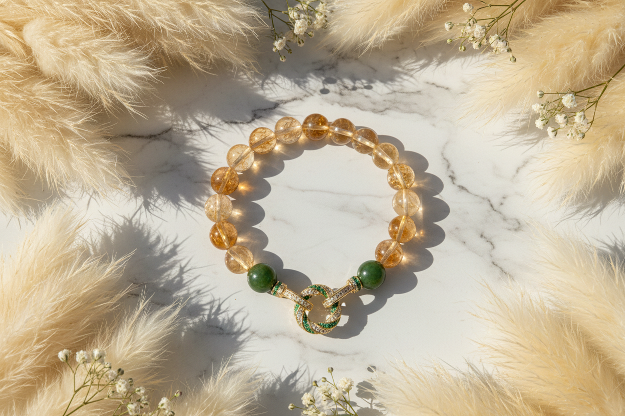 Theme design with large citrine bracelet on stone